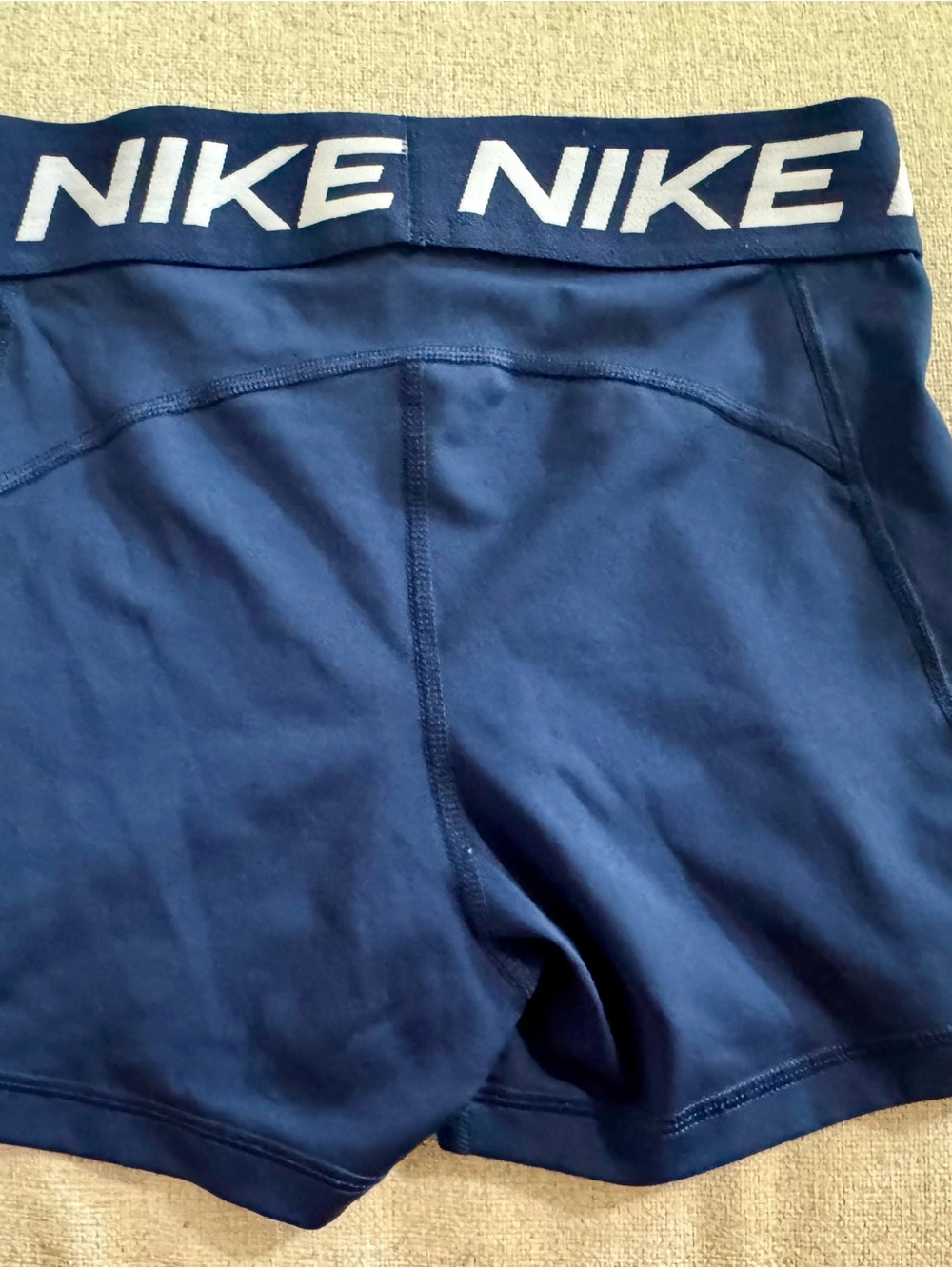 Nike Pro Navy Blue Women's Bike Shorts with White Logo - Picture 3 of 4